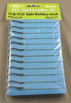 PLBL15-1/0 Pre-Tired Leader 26"15 lb ＃1/0 Barbless Hook 12 Pcs